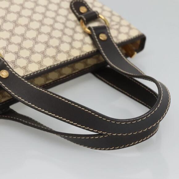 CELINE Macadam Canvas Hand Bag Pvc Leather White Gold - Picture 7 of 12